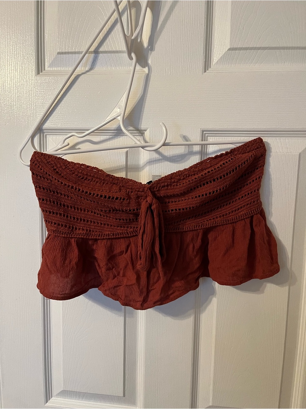 American Eagle Outfitters Rust Smocked Ruffle Strapless Tube Top